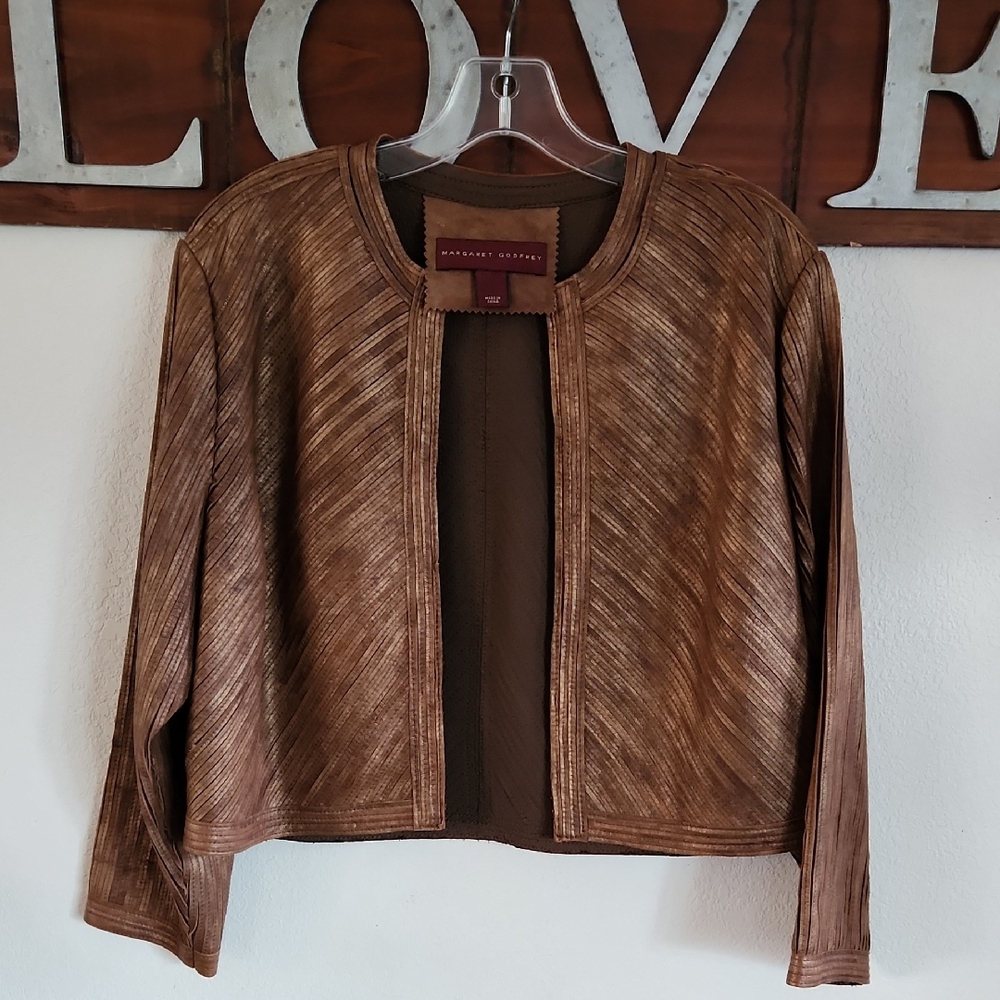 Ladies Leather Jacket by Margaret Godfrey | Brown Leather Jacket | Size Large